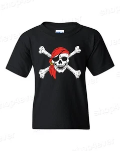Jolly Roger Skull & Crossbones Youth's T-Shirt Pirate Flag Shirts - Picture 1 of 7