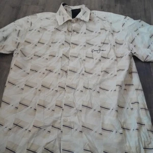 Sean John Button Down Shirt Mens L Short Sleeves Regular Lite Brown Stripes  - Picture 1 of 7