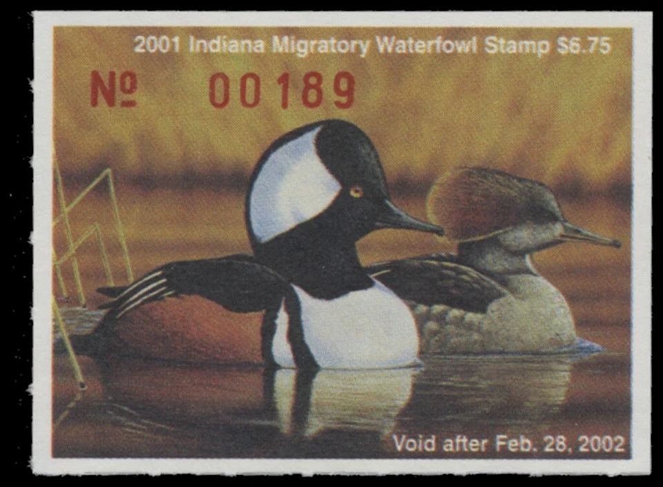 2001  Indiana State Duck Stamp Mint Never Hinged. Original Gum  - Image 1 of 1