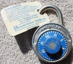 Vintage American Combination Padlock Lock Blue Dial Key Control - No Key - Picture 1 of 2