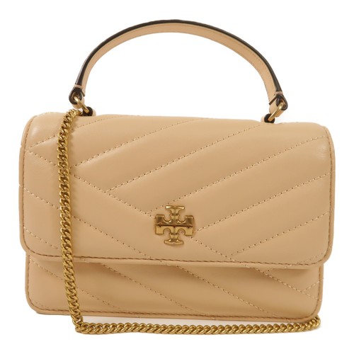 Borsa a mano Tory Burch GHW Mini Kira Chevron borsa a tracolla 2 vie pelle beige