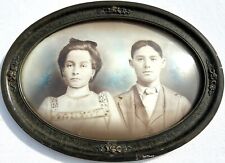 Circa 1900's Bubble Glass/Convex Picture Frame w/ Photo of Couple - 22.75"x 17"