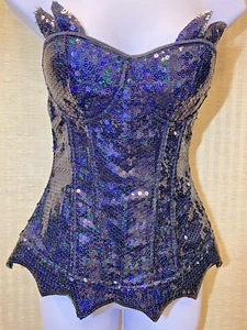NEW BATGIRL COSTUME SEQUIN CORSET BUSTIER RUBIES - Picture 1 of 4