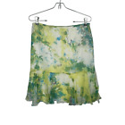 Y2K Style Levine Green White Watercolor Skirt Ruffles Floral Silk Sz S / 6