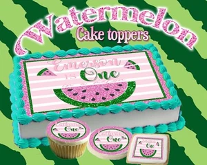 One in a melon Birthday Cake topper Edible paper sugar sheet cupcakes watermelon - Picture 1 of 3