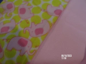Pink Elephants on Lime Fleece Fabric Blanket Kit - 1 yds x 60" - Picture 1 of 3