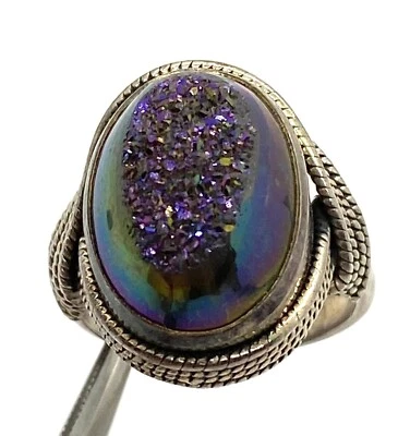 Anillo de plata de ley tejido de cuarzo verde púrpura cambiante de color talla 8 unisex Foto 1 de 4