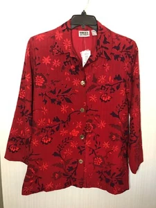 NWT Chico's Sz 1 Red 100% Silk Button front lined jacket w/ embroidery & beads - Picture 1 of 7