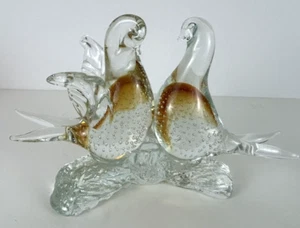 ❤️ Murano Style Art Glass Love Birds Branch/Nest Control Bubble Clear/Amber 7" - Picture 1 of 16