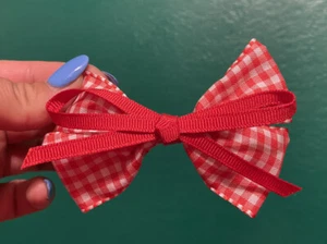 Girls 4” Cali Life Plaid Double hair bow “Picnic Cutie” red/white Hair Accessory - Picture 1 of 6