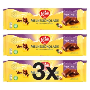3x Freia Fruktnøtt Melkesjocolate 200 g - Chocolate noruego - Imagen 1 de 3