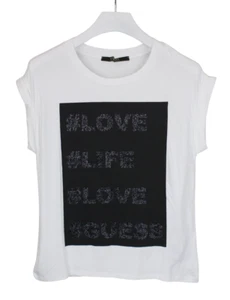 Guess Camiseta Mujer Pequeño Jersey Cuello Redondo Logo Elástica Casual - Imagen 1 de 8