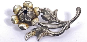 Vtg Rose Art Nouveau Deco BEAU Scroll 3D Flower Leaf Sterling Silver Brooch Pin - Picture 1 of 4