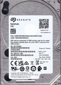 ST5000LM000 p/n: 2AN170-566 f/w: 0001 s/n: WCJ MAR/2022 TK 5TB SATA 2.5" SEAGATE - Imagen 1 de 5