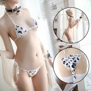 Reggiseno Mucca Donna & Corde G Lingerie Sexy Bikini Intimo Cosplay Lolita Anime - Foto 1 di 12