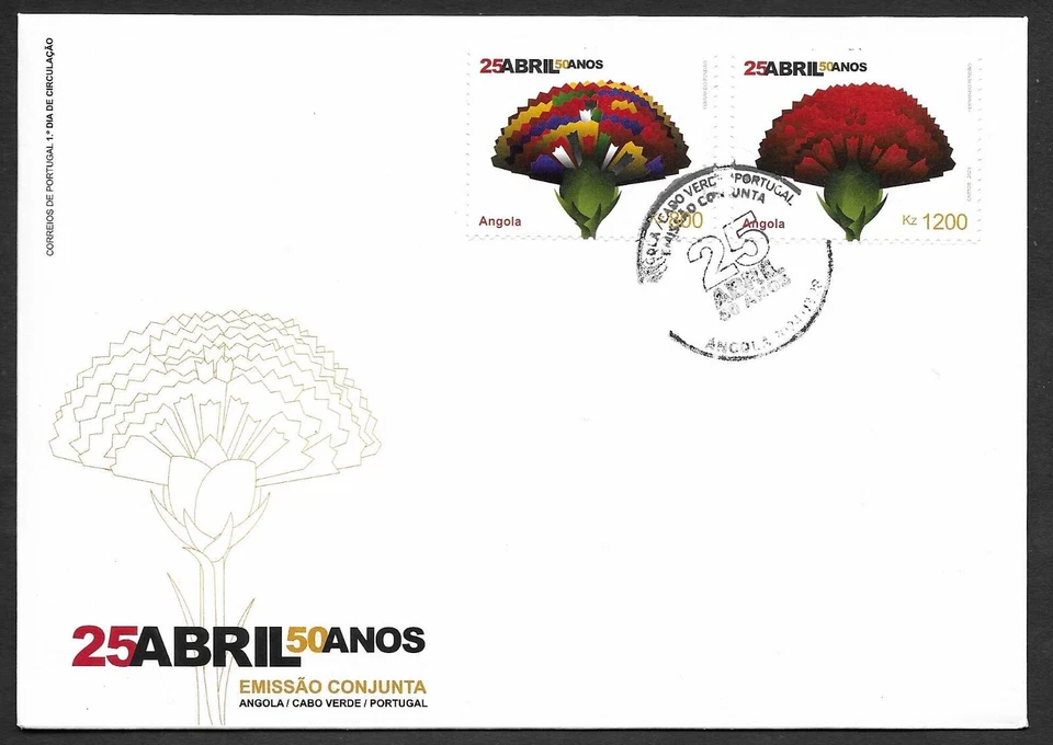 Angola 2024 FDC Joint Issue with Portugal 25 April 1974 Carnation Revolution - Image 1 of 1