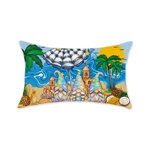 Summer Lumbar Pillow Cover 12x20 Inch Summer Tropical Beach Palm Trees Blue D... - Picture 1 of 6