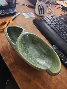 McCoy Pottery Brush Green Speckled Low Footed Planter Bowl Art Deco Vintage MCM - Picture 1 of 12