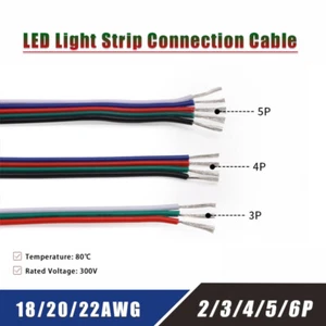 LED Light Strip Connection Cable 2/3/4/5/6P Extension Wire Cord 18/20/22AWG - Picture 1 of 9
