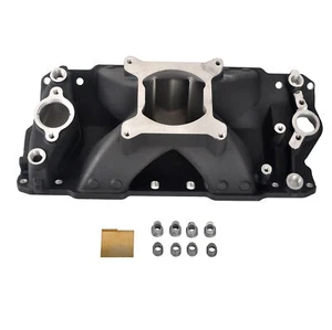 Colector de admisión plano único de aluminio negro para Chevy 350 400 bloque pequeño 57-95 - Imagen 1 de 9