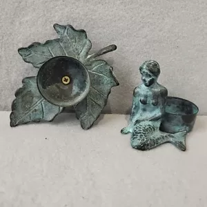 2 SPI Home Bronze Mermaid Maple Leaf Tealight Holders Vintage - Picture 1 of 6