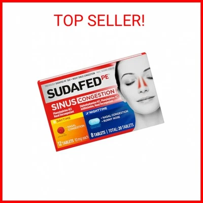 Sudafed PE Sinus Congestion Day + Night Maximum Strength противоотечное и антигистерское средство - Изображение 1 из 2