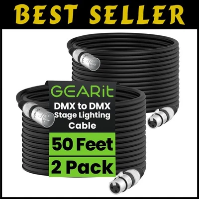 DMX Cable for DJ LED Lights 50ft 2-Pack - Male to Female XLR - Image 1 of 4