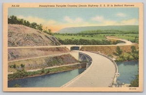 Pennsylvania Turnpike Überquerung Lincoln Highway Bedford schmale Leinen Postkarte - Bild 1 von 2