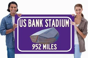 Minnesota Vikings US Bank Stadium - Miles to Stadium Highway Road Sign Customiz - Picture 1 of 13