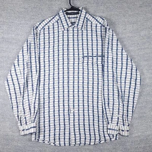 Vtg Jhane Barnes Shirt Men Small White Geometric Aztec Tapered Fly Front Check - Picture 1 of 15
