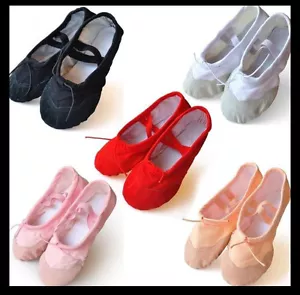 Girls & Ladies Canvas Split Sole Ballet Dance Shoes Fitness Shoes + Leather Toe - Picture 1 of 15
