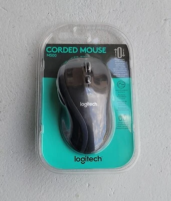  Logitech M500 Right Hand Black Tilt Wheel USB Corded Laser 1000 dpi Mouse, New  - Image 1 of 4