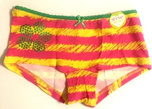 Girls Pink Yellow Stripes Green Flower Boyshort Style Panties Size M-Medium NEW - Picture 1 of 12