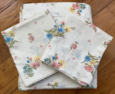 Sábana plana completa Dan River de colección + 2 fundas de almohada rosa azul amarillo floral dantrel Foto 1 de 4