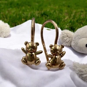 Ukraine Vintage Gold 585 14k children's Earrings Moschino Teddy bear panda - Picture 1 of 17