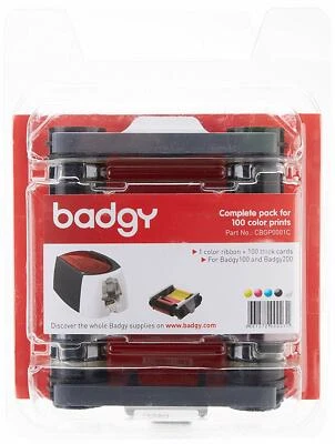 Cinta genuina Evolis Badgy100 / Badgy200 YMCKO + Juego de tarjetas de PVC - CBGP0001C - Nuevo Foto 1 de 2