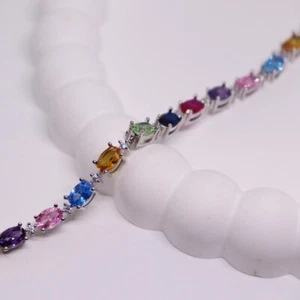 10Ct Oval Cut Simulated Multistone Wedding Bracelet 14K White Gold Plated Silver - Picture 1 of 8