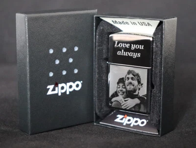 Encendedor personalizado genuino Zippo cromado pulido grabado foto Foto 1 de 4