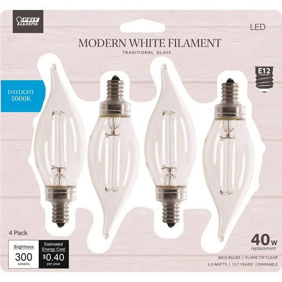 Feit Electric 4.3 in. BA10 E12 Candelabra 40W Equivalence LED Bulb - Pack of 4 - Image 1 of 1