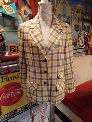 Blazer True De Colección Mediados de Siglo Años 70 Poliéster Damas ETIQUETA UNIÓN Mod MCM 18 Chaqueta Foto 1 de 4