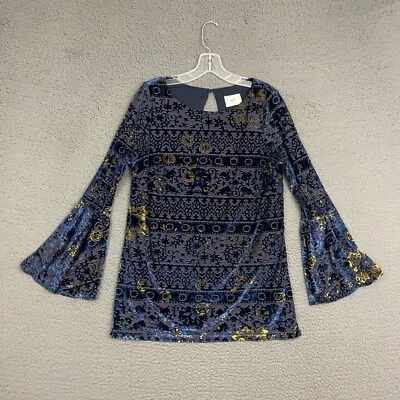 Top ECI New York Mujer Pequeño Multicolor Terciopelo Floral Manga Campana Informal Mamá Foto 1 de 4