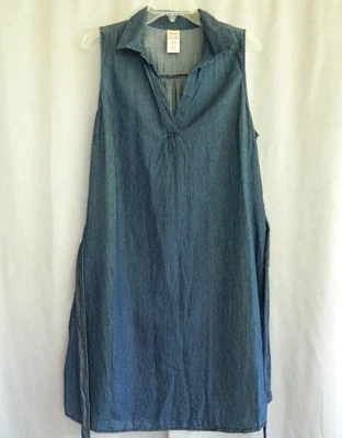 Faded Glory Sleeveless Denim Shirt Dress with Belt Women's Large 12-14 - Image 1 of 4