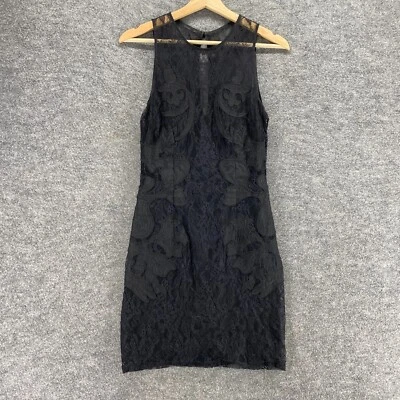 H&M Dress Women 8 Black Floral Sheath Midi Crochet Sleeveless Lined Hook & Eye - Image 1 of 4