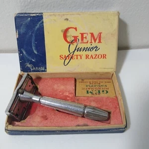 Navaja de afeitar de seguridad vintage GEM Junior con punta de bala micromática de un solo filo en caja - Imagen 1 de 11
