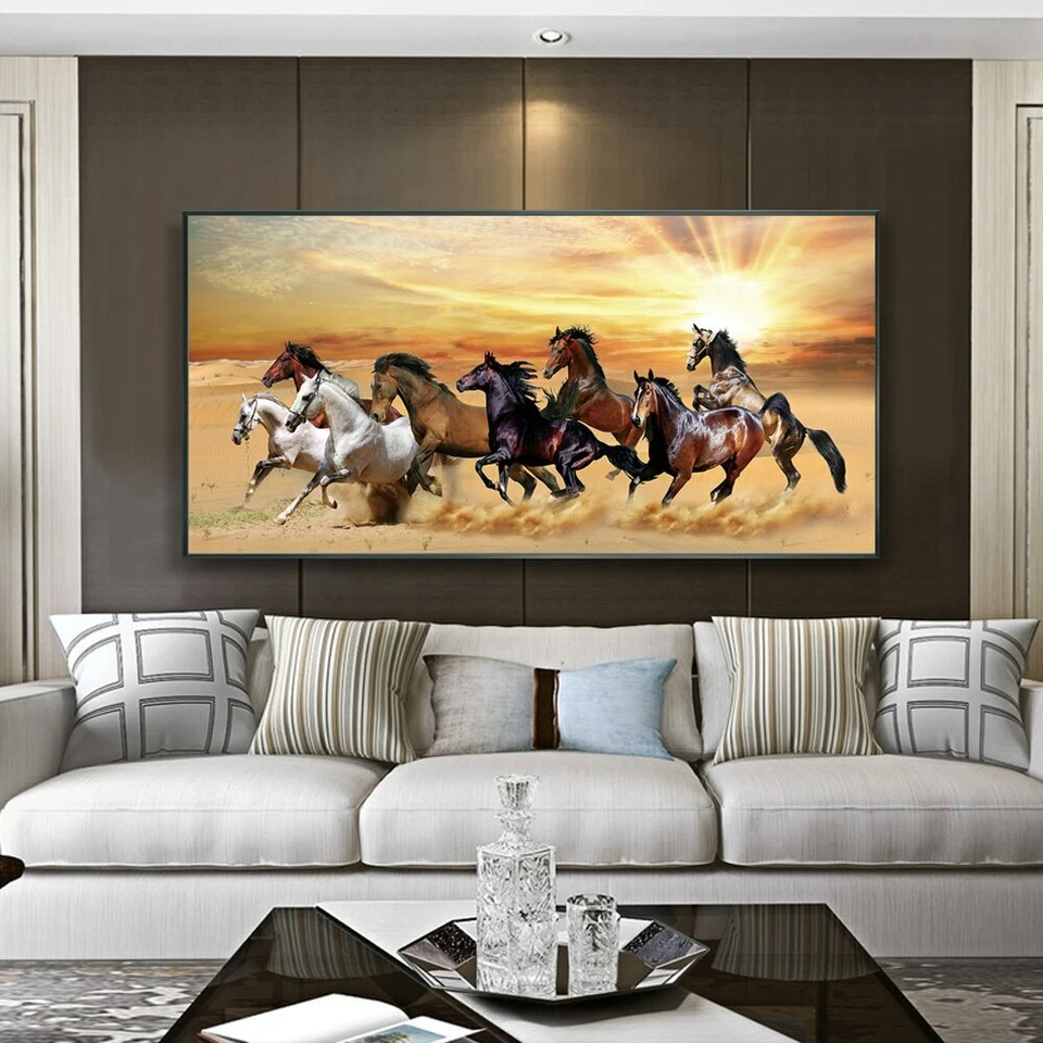 Pintura en lienzo de caballos corriendo arte de pared impresión de póster paisaje animal arte nórdico Foto 1 de 4