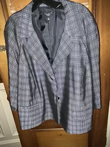 Talbot’s Size 18W Black White Tiny Check Rayon/Cotton/Linen Lined Jacket Blazer - Picture 1 of 14