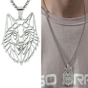 Stainless Steel Hollow Wolf Head Necklace Punk Charm Animal Pendant JewelryB-wf