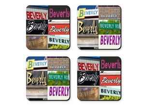 Personalized Coasters featuring the name BEVERLY in photos of signs - Set of 4 - Picture 1 of 1