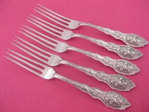 5 Sterling Silver UNGER BROS Strawberry Berry Forks NARCISSUS 1890 ~no mono - Picture 1 of 5