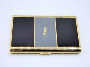 YVES SAINT LAURENT YSL Logo Vintage Cigarette Holder Card Case Gold Black Gray - Picture 1 of 11